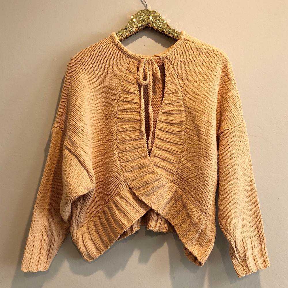 LAST 1: Knit Mustard Cross-back Sweater - Picture 3 of 3